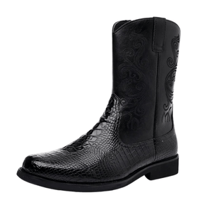 Låga Cowboy Boots Herr i Alligatormönster med Dragkedja Svart / 39.5