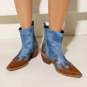 Låga Cowboy Boots i Denim och Läder för Dam