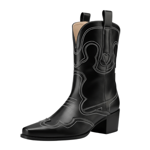 Låga Cowboyboots med Kontrastsöm för Dam Svart / 35