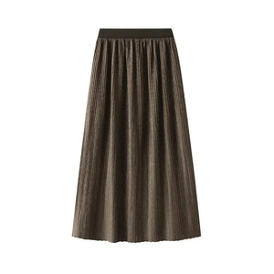 Lång krinklad kjol med resårmidja Khaki / One Size