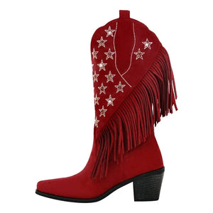 Cowgirl Boots med Amerikansk Flagga och Fransar Röd / 36