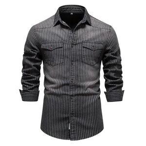 Randig cowboy skjorta herr i stretch-denim Svart / S