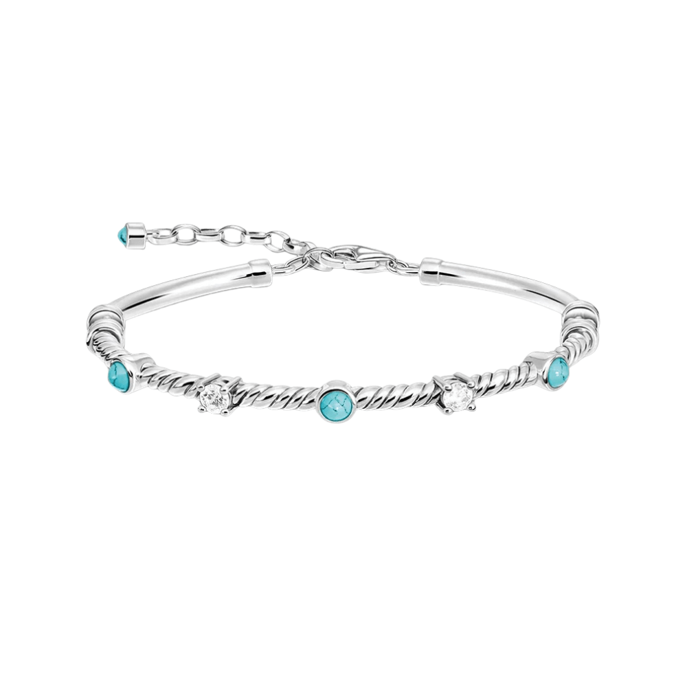 Stelt Silverarmband med Vriden Design och Turkosa Stenar Silver med turkos