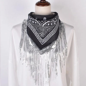 Svart Cowboy Bandana med Glitterfransar Svart