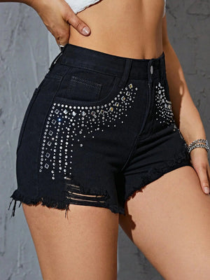 Svarta jeansshorts med strass