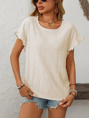 T-shirt blus med volangärmar