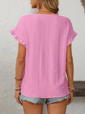 T-shirt blus med volangärmar