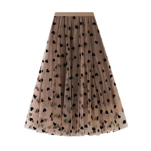 Tyllkjol med svarta hjärtan khaki / One Size