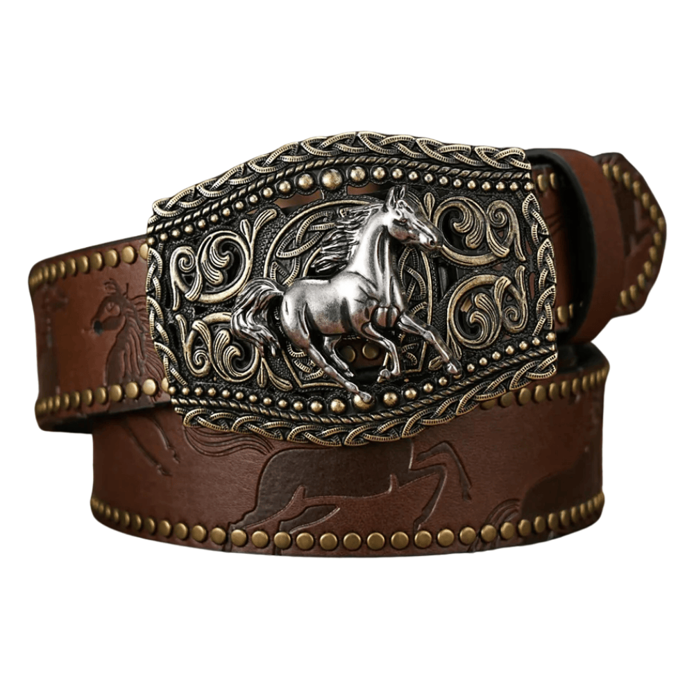 Vintage cowboybälte häst Mörkbrun / 120cm