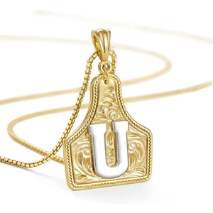 Western Cowgirl Initial Necklace Cowboy A-Z Letter Pendant Necklace for Women Handmade CowTag Two-Toned Jewelry Gift U / With cowboy box