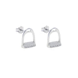 100% 925 Sterling Silver Pave Bling 5A CZ Horseshoe Stirrup Stud Earring Equestrian Horse Lover Jewelry silver