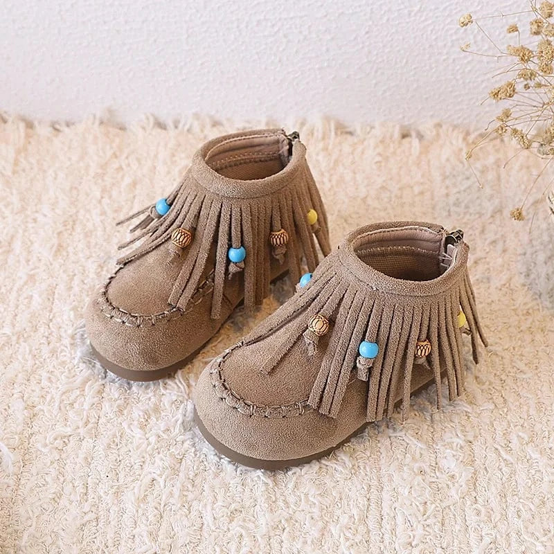 Mockasiner med fransar och pärldetaljer för små cowgirls Beige / 18