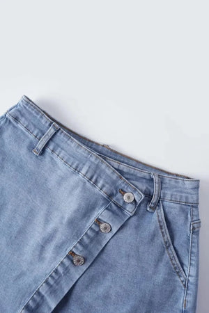 Asymmetrisk shorts kjol i denim