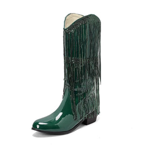Glamorösa Cowgirl Boots med Fransar Grön / 36