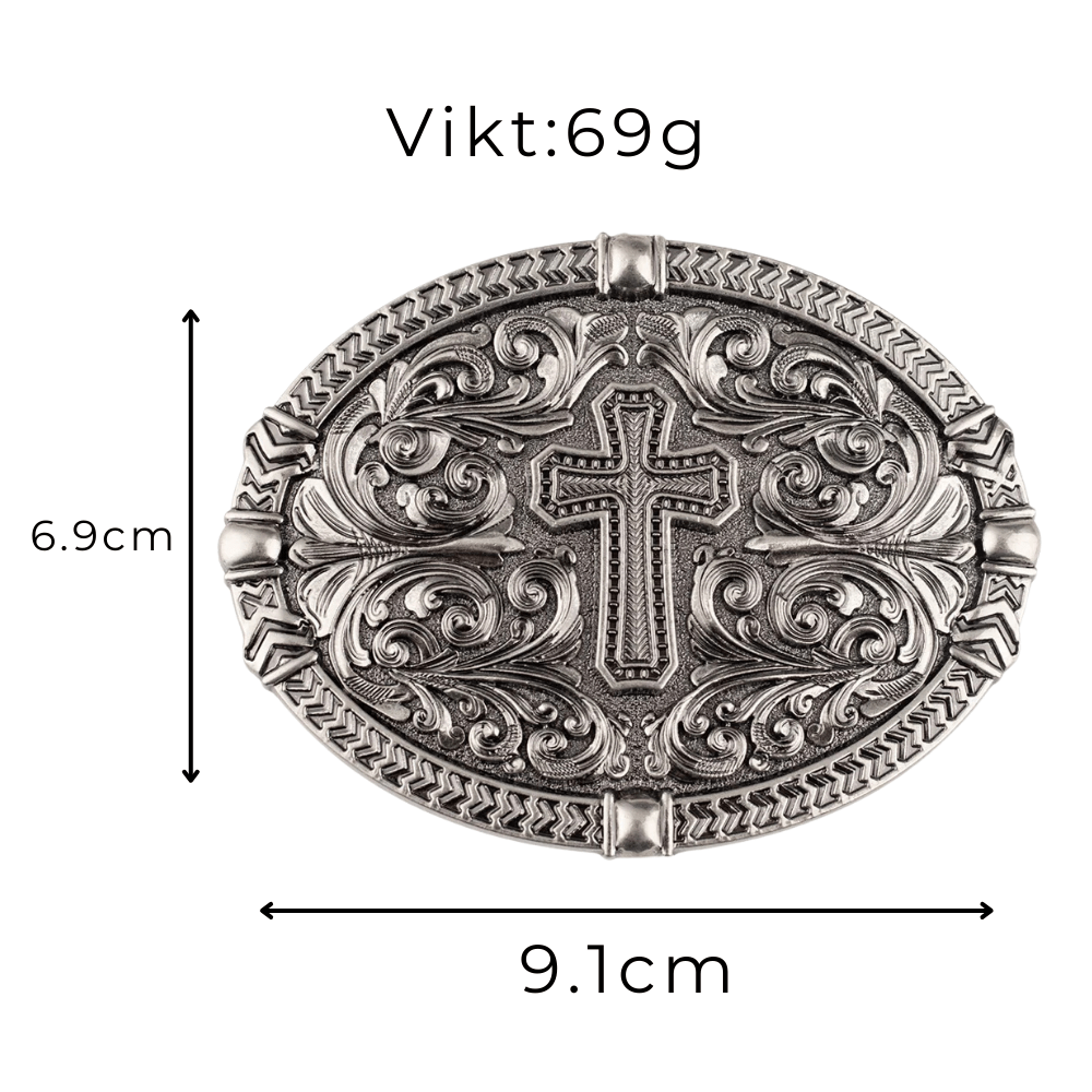 Bältespänne med kors och ornament i westernstil