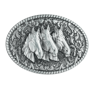 Bältespänne med tre hästar i relief Silver