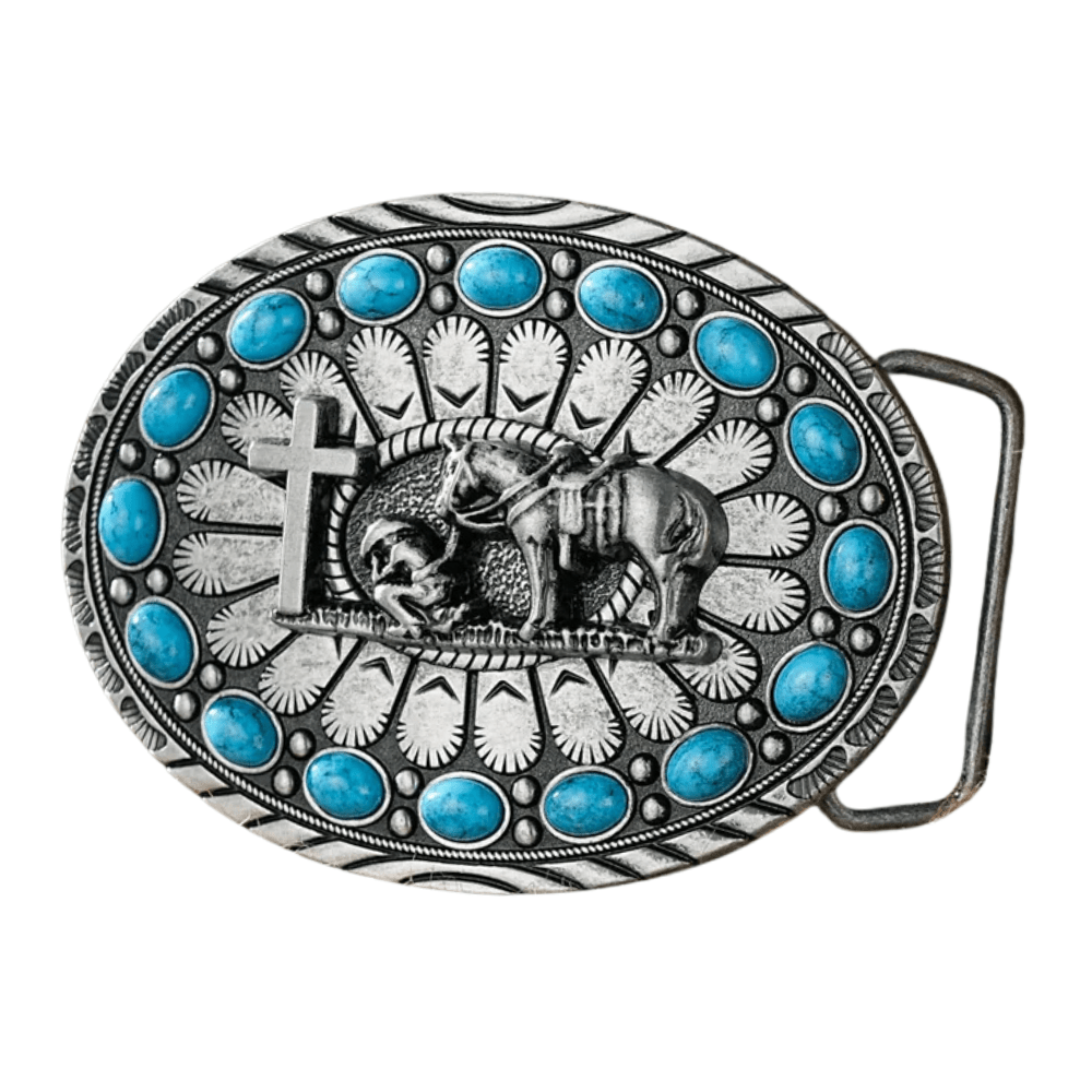 Bältespänne med turkoser i westernstil Häst silver