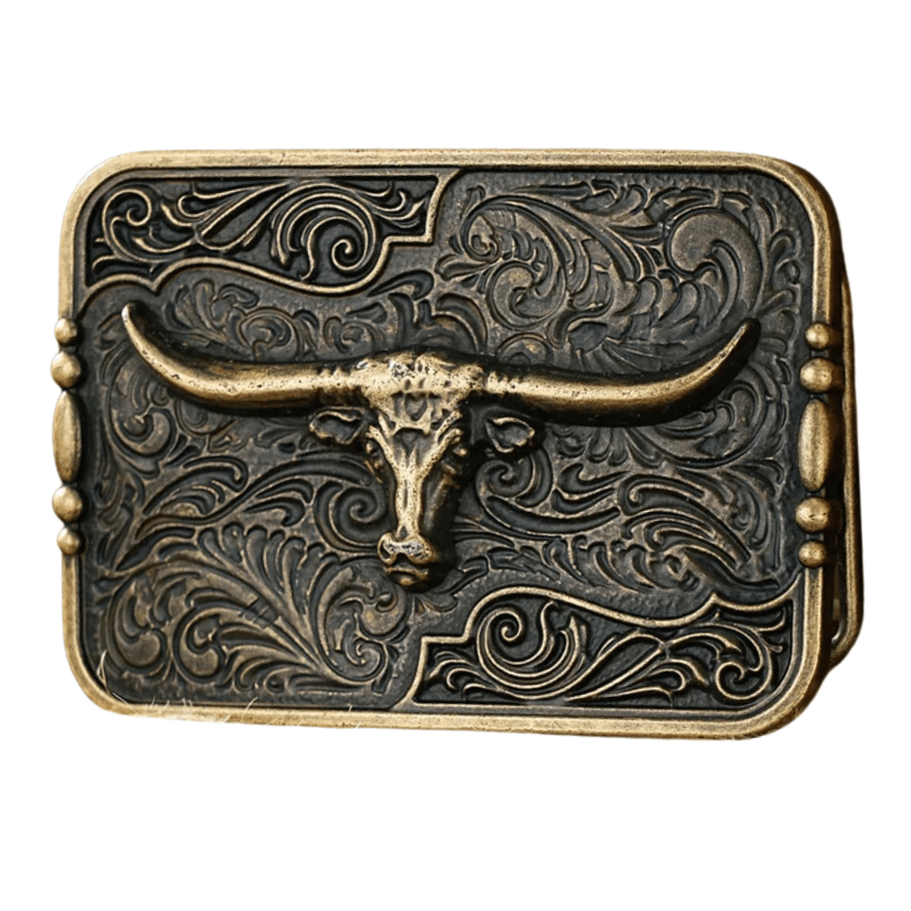 Bältespänne med västernmotiv i graverad ram Guld Longhorn