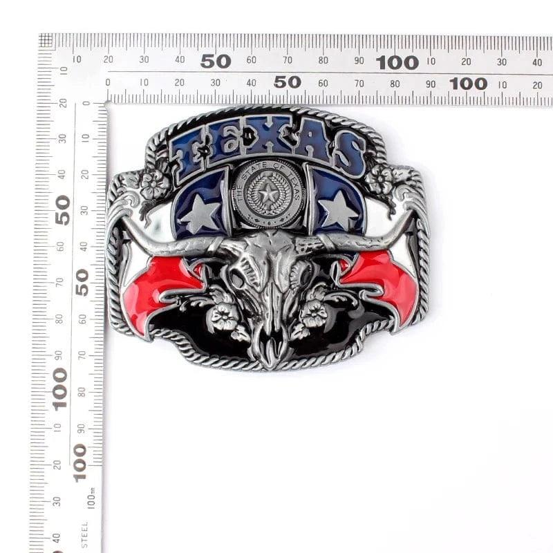 Bältespänne Texas med tjurskalle och flagga
