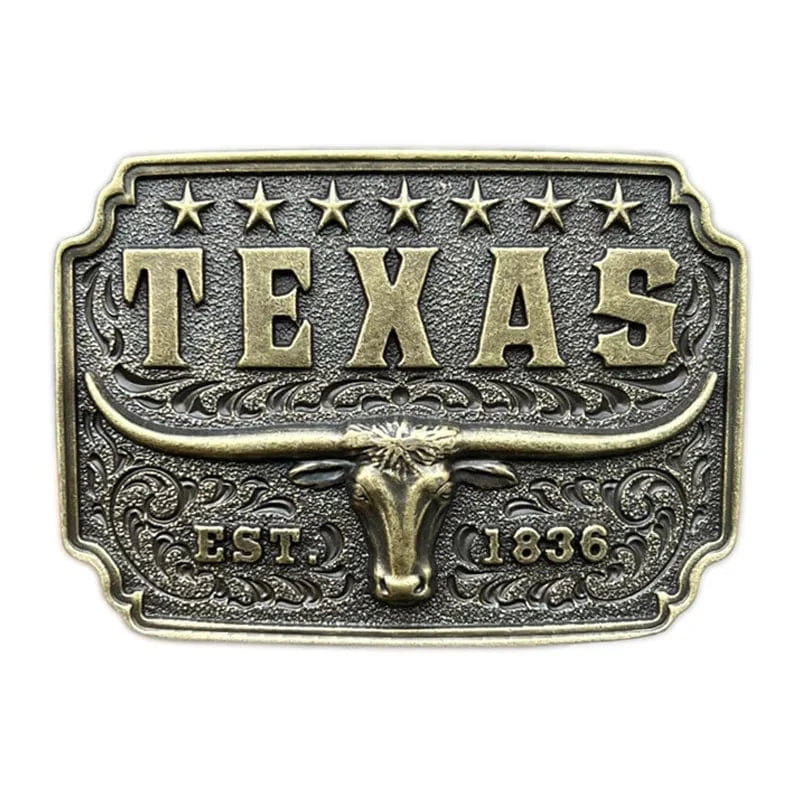 Bältespänne Texas med tjurskalle och stjärnor Guld