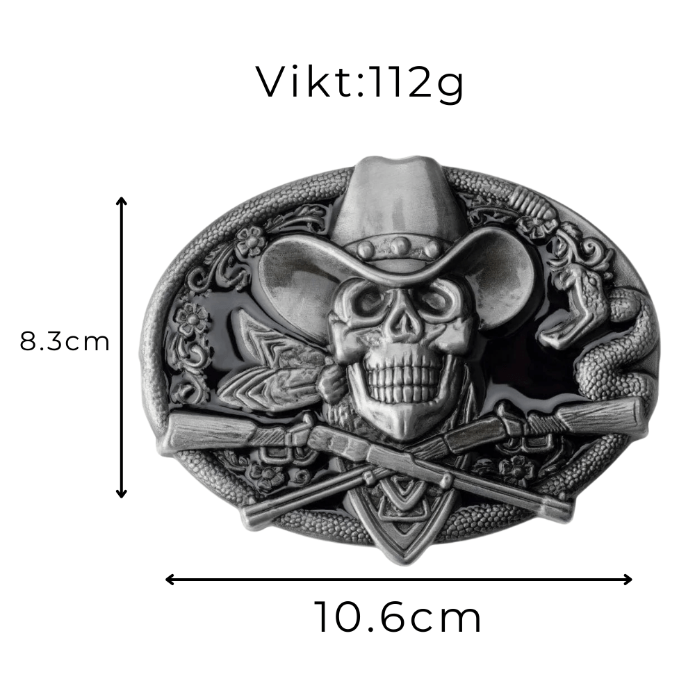 Bältesspänne cowboy dödskalle korsade gevär western stil