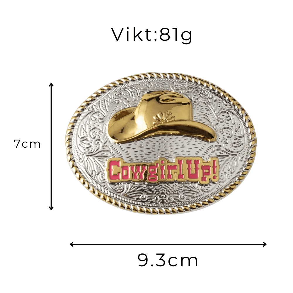 Bältesspänne cowgirl up western stil med guld och silver