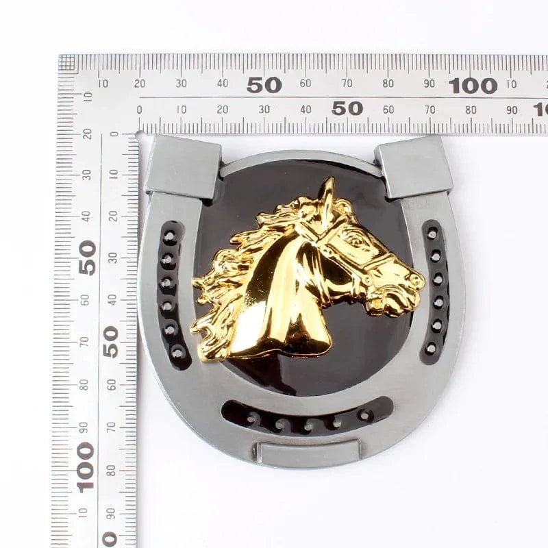 Bältesspänne guldfärgad hästhuvud och hästsko Silver/guld
