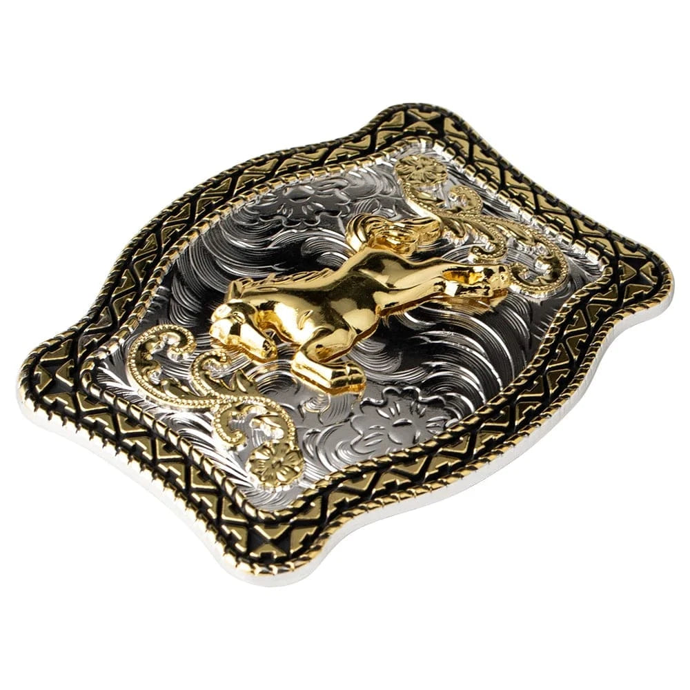 Bältesspänne med gyllene häst western stil