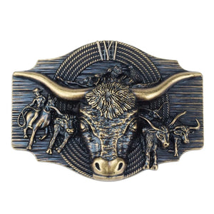 Bältesspänne Rodeo Longhorn med Cowboys Brons