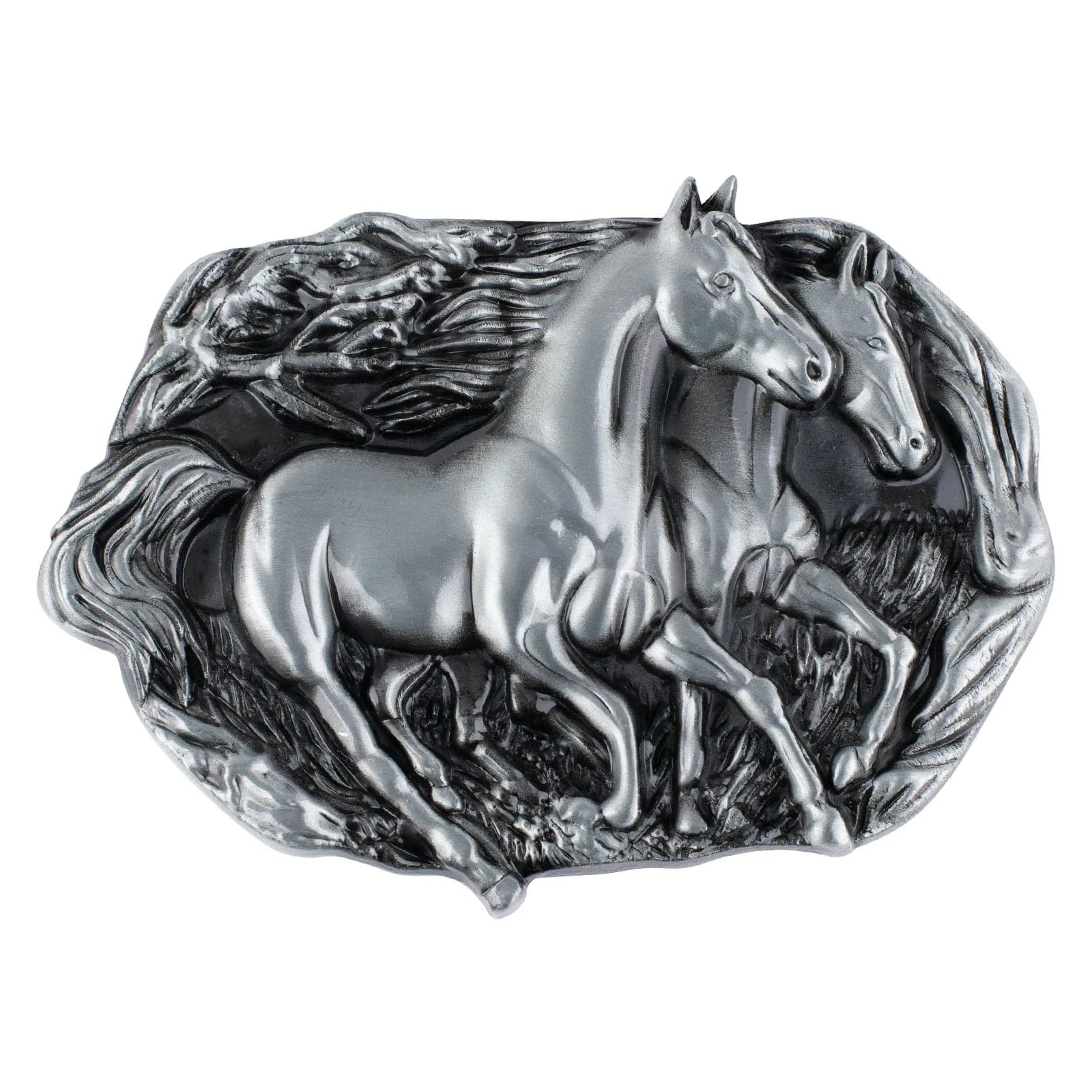 Bältesspänne western stil med galopperande hästar Antik silver