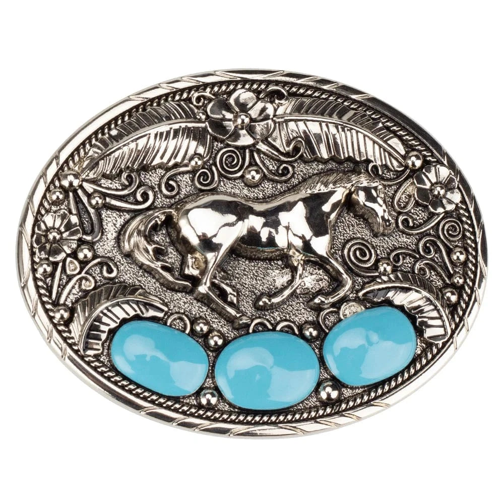 Bältesspänne western stil med häst och turkosa stenar Silver med turkos