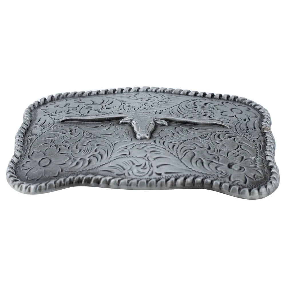 Bältesspänne western stil med tjur huvud antik silver finish