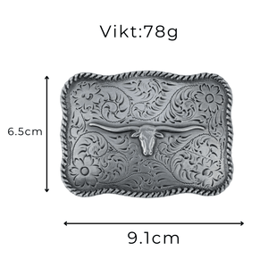Bältesspänne western stil med tjur huvud antik silver finish