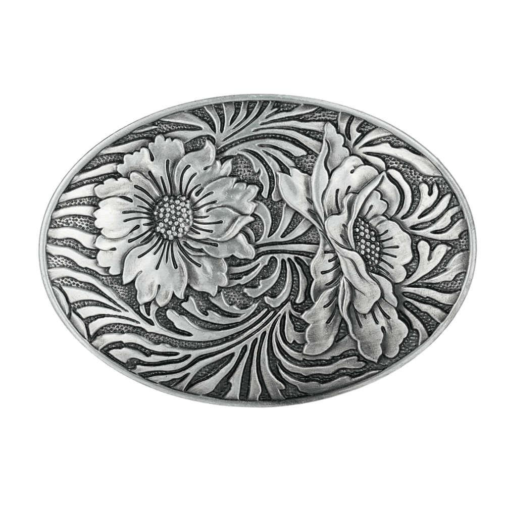 Blommig Bältesspänne  Oval Silver
