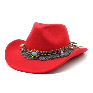 Bohemisk filt cowboyhatt Röd / 56-58cm