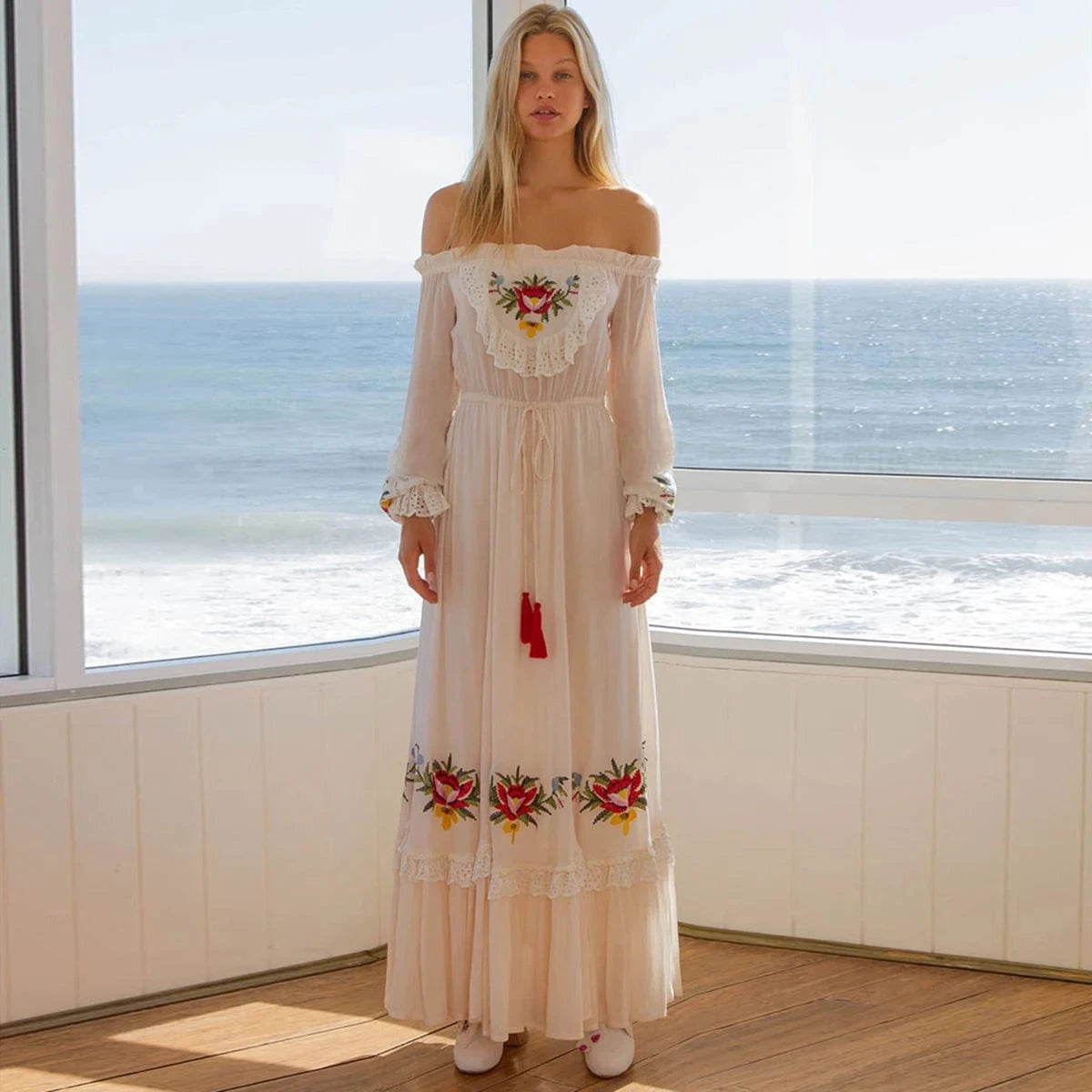 Boho chic klänning vit