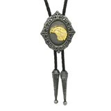 Bolo tie i antiksilver med djurmotiv och snidad ram Silver guld Örnshuvud