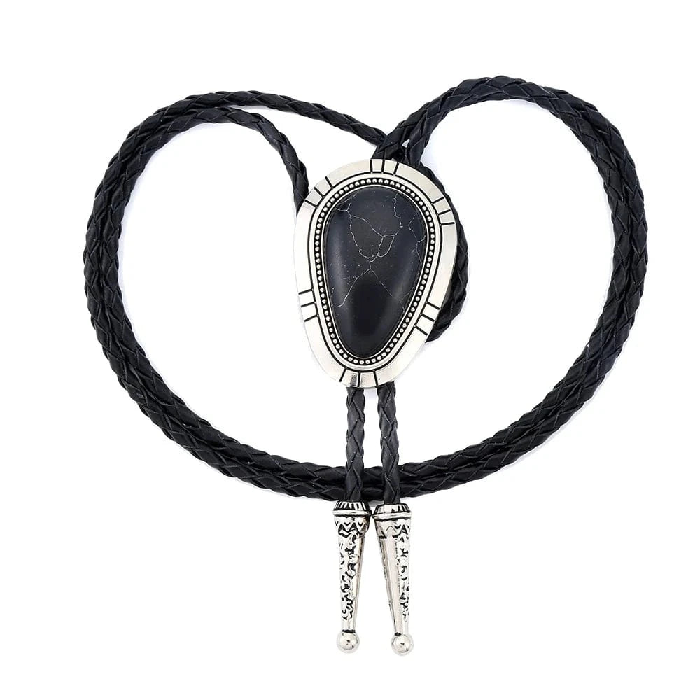 Bolo tie i droppform med naturlig turkos Svart