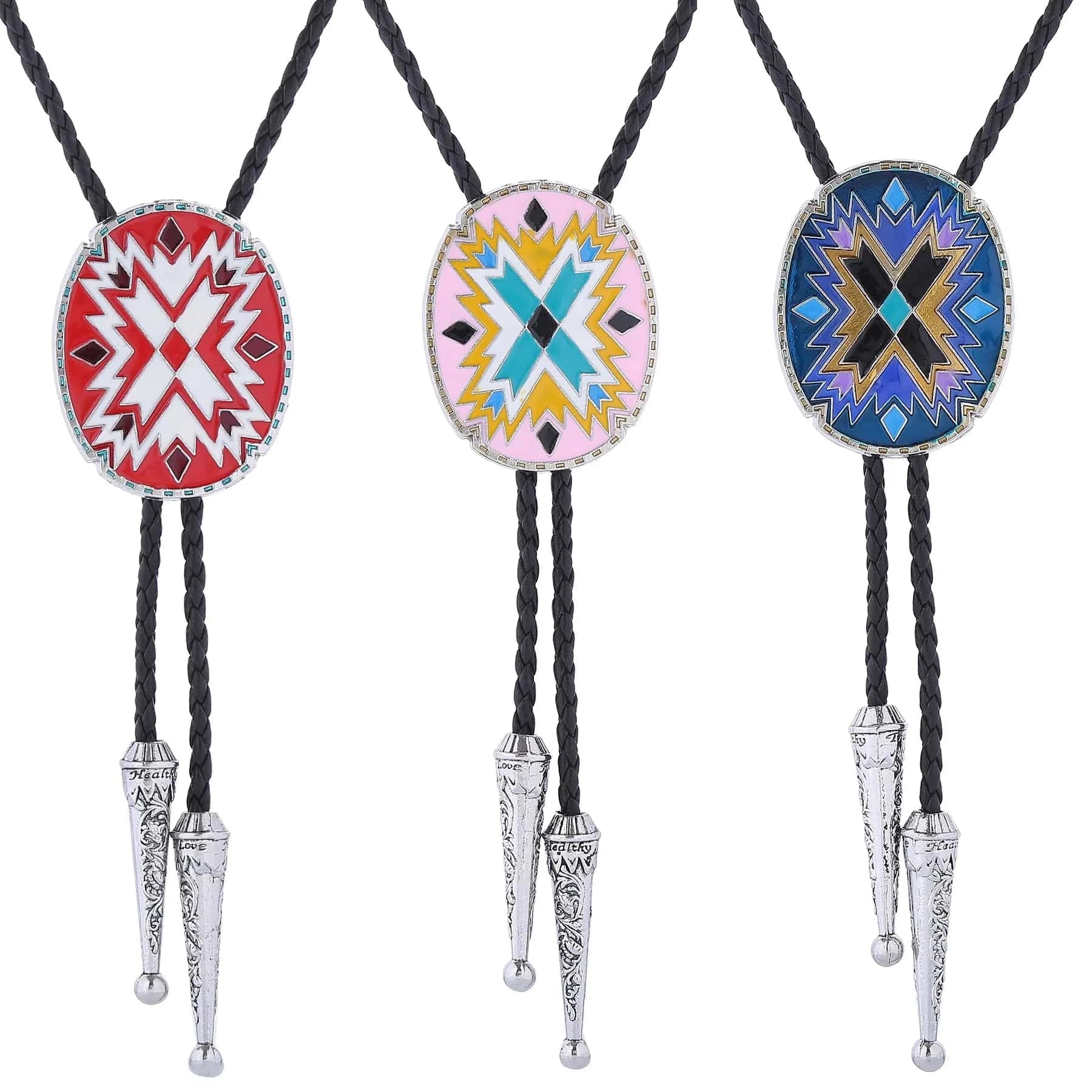 Bolo tie i justerbart läder med färgstarkt totemmönster