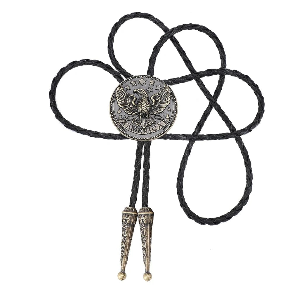 Bolo tie i läder med flygande örn och stjärndesign