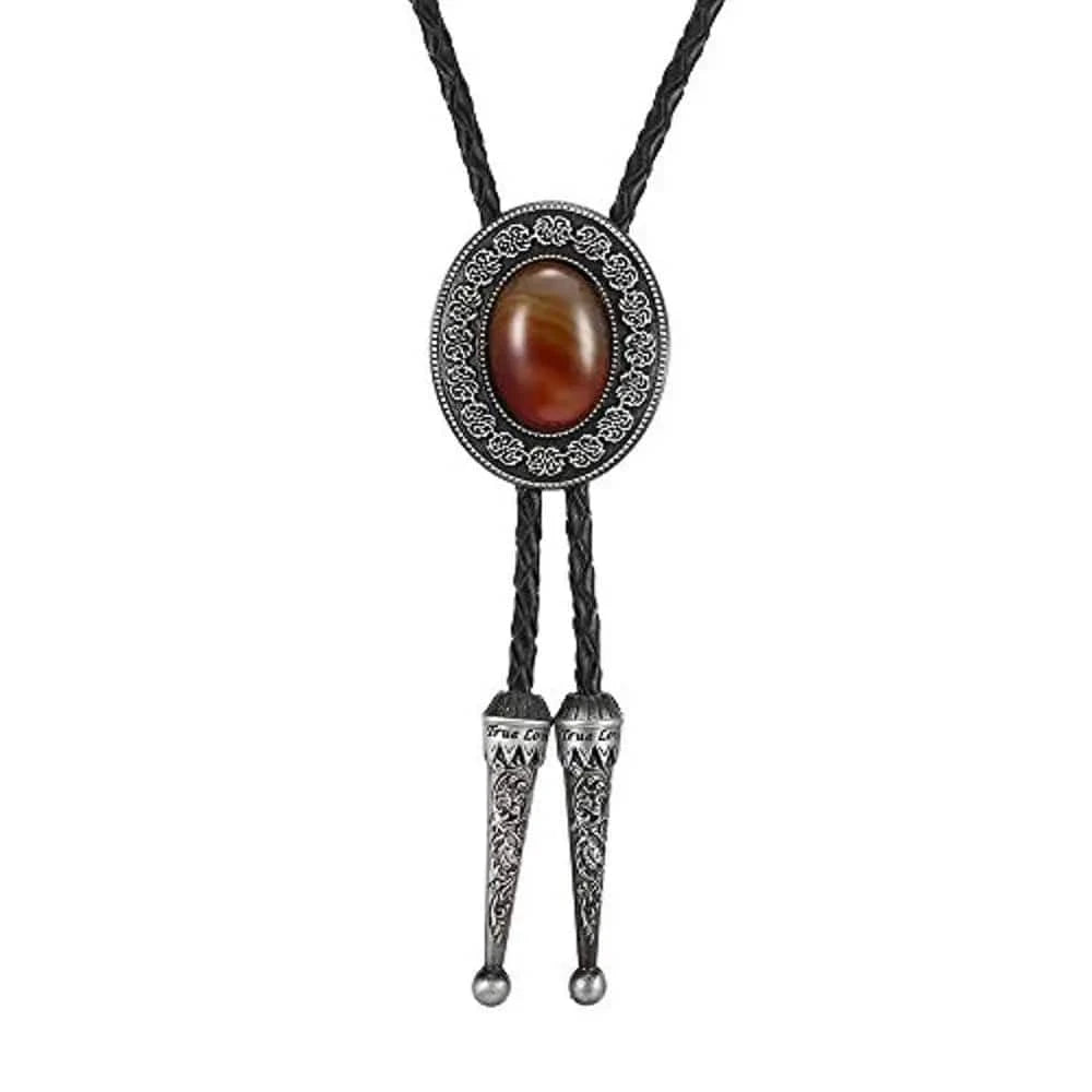 Bolo tie i läder med natursten Brun