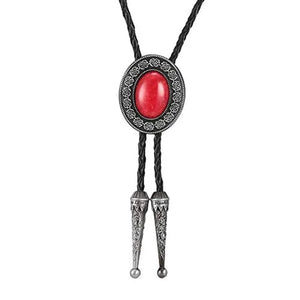 Bolo tie i läder med natursten Röd