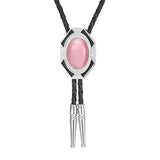 Bolo tie i läder med sexkantig ram och färgad sten Rosa
