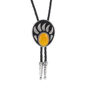 Bolo tie i silverfärgad björntassdesign med ädelstenslook Gul