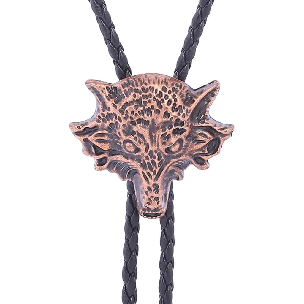 Bolo tie med 3D-varghuvud i metall Brons