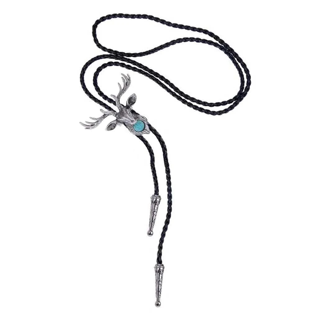 Bolo tie med älghuvud och blå sten