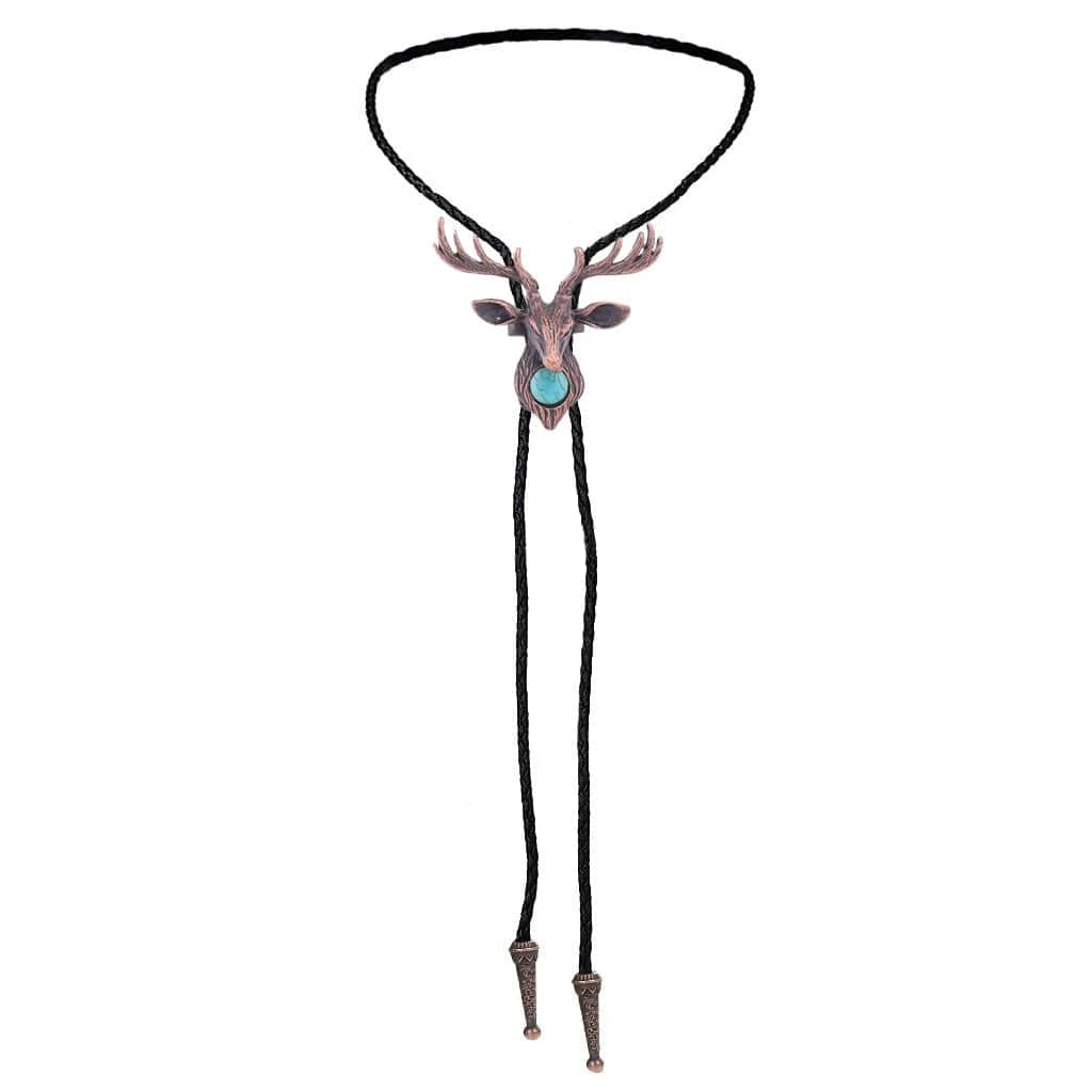 Bolo tie med älghuvud och blå sten