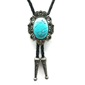 Bolo tie med blå turkossten  och antiksilverram Turkosblå
