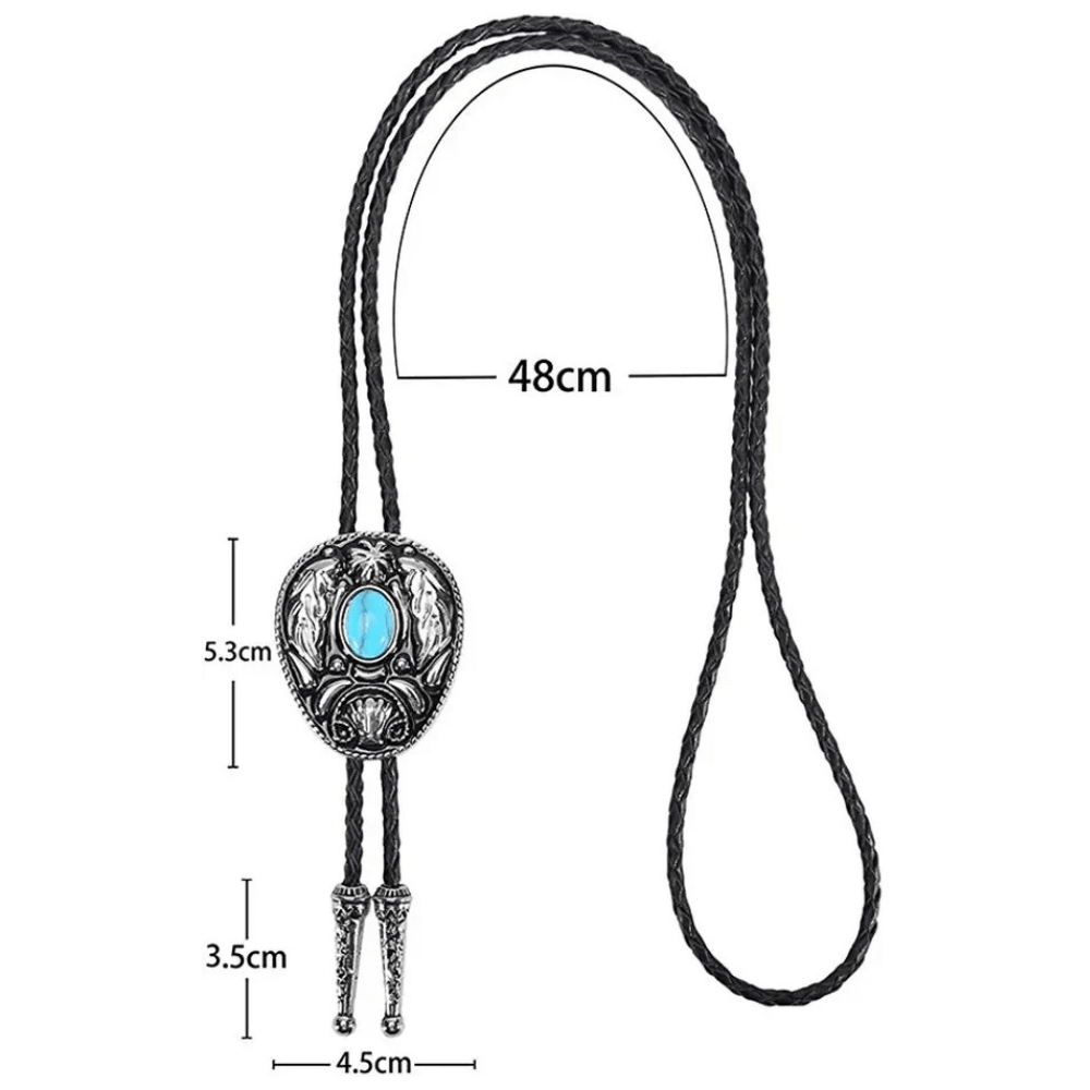 Bolo tie med dekorativ sten och lövmönstrad i vintage-stil