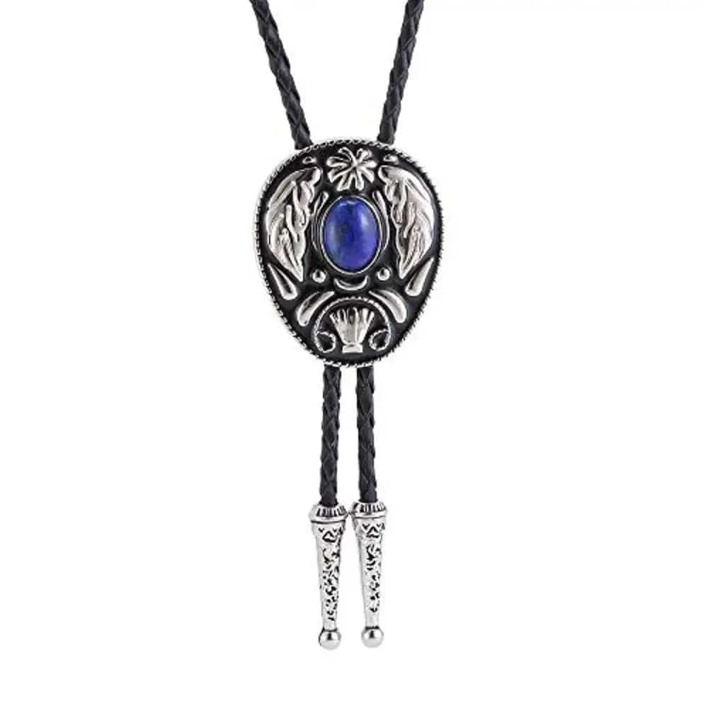 Bolo tie med dekorativ sten och lövmönstrad i vintage-stil Blå